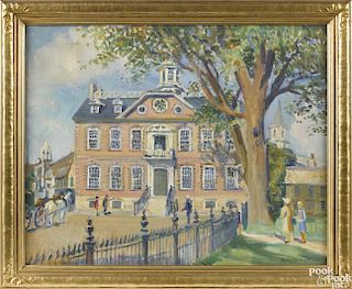 Helena Sturtevant (American 1872-1946), oil on canvas of the Newport, Rhode Island Colony House