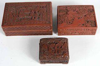 Three Chinese Cinnabar Boxes