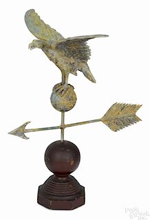American copper spread winged eagle weathervane, 19th c., retaining an old yellow surface