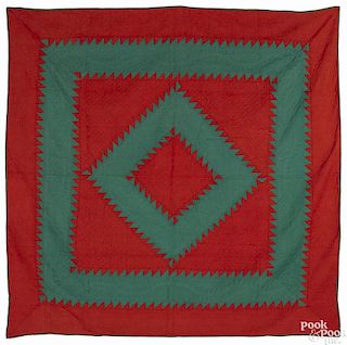 Pieced sawtooth diamond in square quilt, ca. 1930, signed by maker Fannie B. Widders, 81'' x 80''.