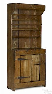 Diminutive Southern hard pine one-piece pewter cupboard, late 18th c.