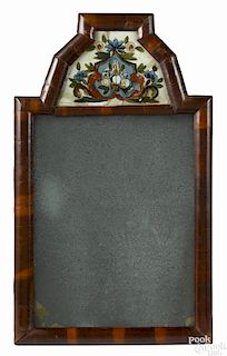 Large William & Mary courting mirror, ca. 1740, with an églomisé panel crest