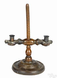 Oak table top adjustable candlestand, 18th c., 14 1/2'' h.