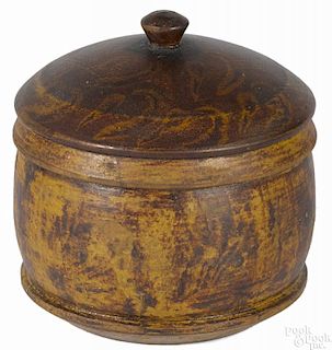 Pennsylvania turned and painted poplar canister, 19th c.