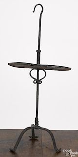 Continental wrought iron fat lamp holder, 18th c., 20 1/2'' h.