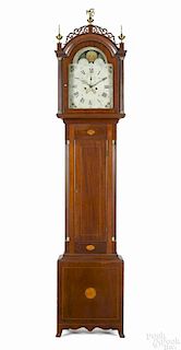 New England Federal mahogany tall case clock, ca. 1810, with an eight-day movement