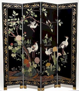 Chinese 4 Panel Lacquered Screen