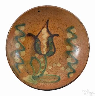 Pennsylvania redware pie plate, 19th c., attributed to Diehl pottery