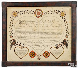 Dauphin County, Pennsylvania printed and hand colored fraktur for Michael Holstein, dated 1804