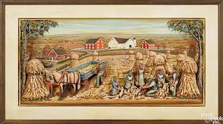 Aaron Zook (Pennsylvania, d. 2003), mixed media diorama of a harvest scene, signed lower right