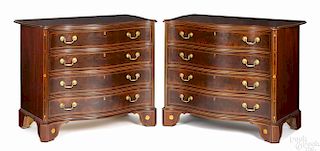 Pair of Irion & Co. inlaid mahogany serpentine front chests of drawers, 34 1/4'' h., 37 1/4'' w.