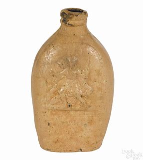 Rare New York historical stoneware flask, ca. 1835, impressed Clark & Fox Athens N.Y.