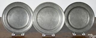 Two Philadelphia pewter plates, late 18th c., bearing the Love touchmark