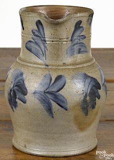 Pennsylvania stoneware pitcher, 19th c., with cobalt floral decoration, 8 3/4'' h.