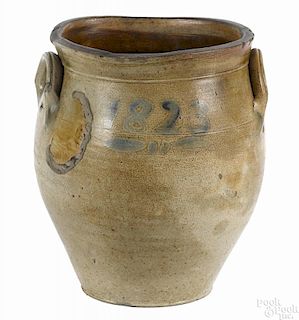 New Jersey stoneware crock, dated 1823, the reverse with an incised leaf and seed cluster
