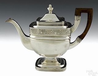 American coin silver teapot, ca. 1820, with an acorn vine band, 8 3/4'' h., 26.2 ozt.