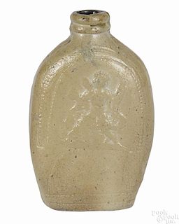 Rare New York stoneware flask, ca. 1835, impressed Clark & Fox Athens N.Y.