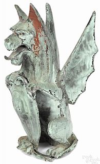 Copper griffin architectural element, late 19th c., retaining an old verdigris surface, 21 1/2'' h.