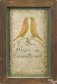 Southeastern Pennsylvania ink and watercolor fraktur bookplate, dated 1835