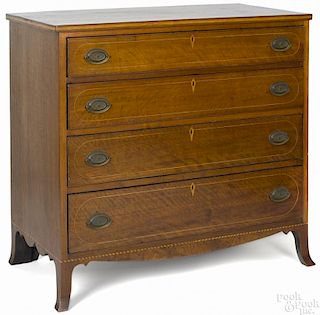 Pennsylvania walnut Hepplewhite chest of drawers, early 19th c., with line and barber pole inlay