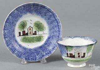 Blue spatter fort cup and saucer, 19th c.