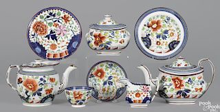 Gaudy Dutch single and double rose teawares, 19th c., to include two teapots, a sugar, a creamer