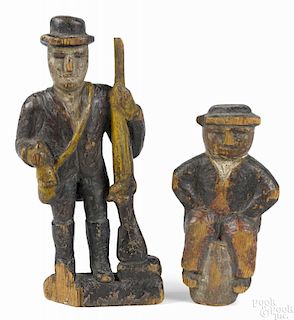 Lewis Miller (York County, Pennsylvania 1796-1882), two carved and painted figures