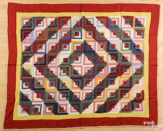 Pennsylvania log cabin quilt, ca. 1870, with a double border, 76'' x 92''.