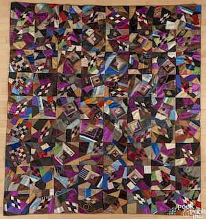 Pennsylvania multi-fabric crazy quilt, dated 1880, initialed FD and MEJ