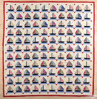 Pennsylvania sailboat quilt, 20th c., 96'' x 101''.