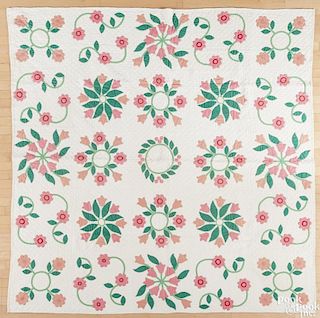 Pennsylvania appliqué tulip and vine quilt, ca. 1910, 86'' x 85''.