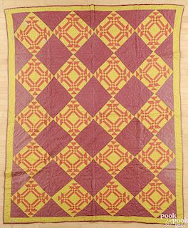 Pennsylvania pieced, block variant quilt, ca. 1880, 76'' x 95''.