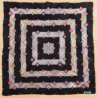 Pennsylvania log cabin concentric square quilt, ca. 1890, with a chintz back, 68'' x 68''.