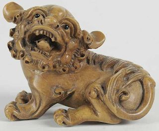 Carved Hardwood Figure of a Foo Lion