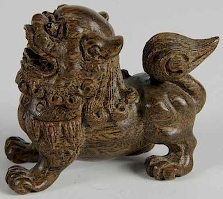 Chinese Carved Hardwood Foo Lion