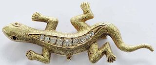 14 kt and Diamond Gecko Brooch