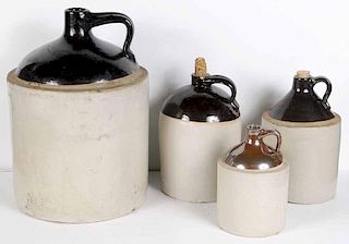 Four Brown and White "Whiskey" Jugs