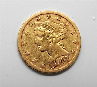 1847 Liberty Head Half Eagle 5 Dollar Gold US Coin