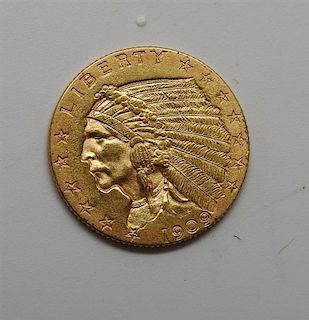 1909 Indian Head 2.5 Dollar Gold US Coin