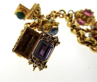 Large 14k 18k Gold Multi Color Gemstone Charm Bracelet