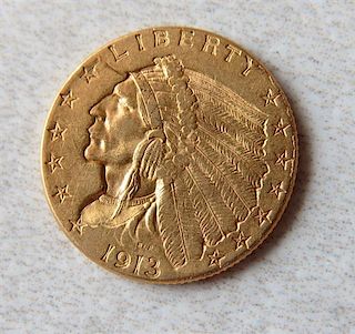 1913 Indian Head 2.5 Dollar Gold US Coin