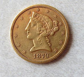 1879 S Liberty Head 5 Dollar Half Eagle Gold US Coin