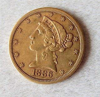 1886 S Liberty Head 5 Dollar Half Eagle Gold US Coin