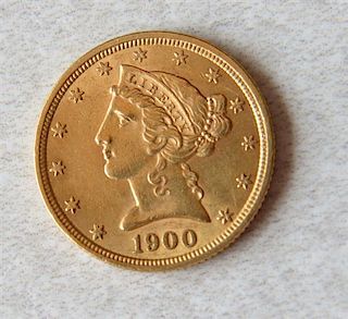 1900 Liberty Head 5 Dollar Half Eagle Gold US Coin