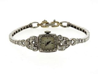 1950s Hamilton Platinum Diamond Watch Bracelet