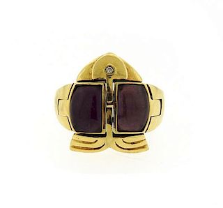 Cleto Munari 18K Gold Diamond Purple Stone Fish Ring