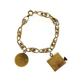 1950s 14K Gold Music Box Charm Bracelet