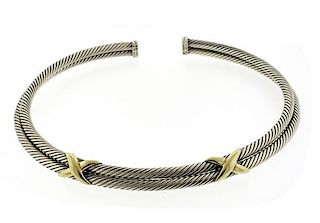 David Yurman 14k Gold Sterling Silver Double X Cable Choker Necklace