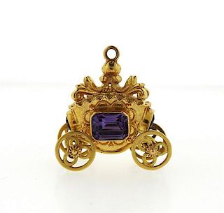 Etruscan 18K Gold Amethyst Carriage Charm Pendant