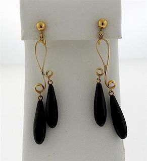 14K Gold Black Onyx Drop Earrings